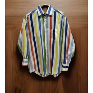 Alex Cannon Rewayton Ct Shirt Men's Multicolor Stripe Button-up Fit Large